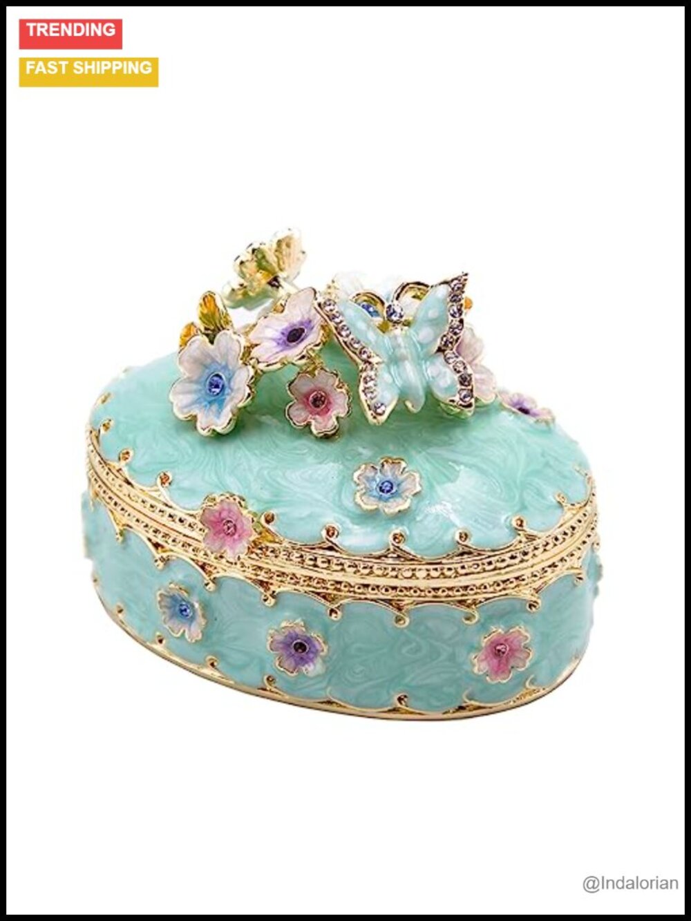 Vintage Style Oval Rhinestone Jewelry Box Organizer for Women